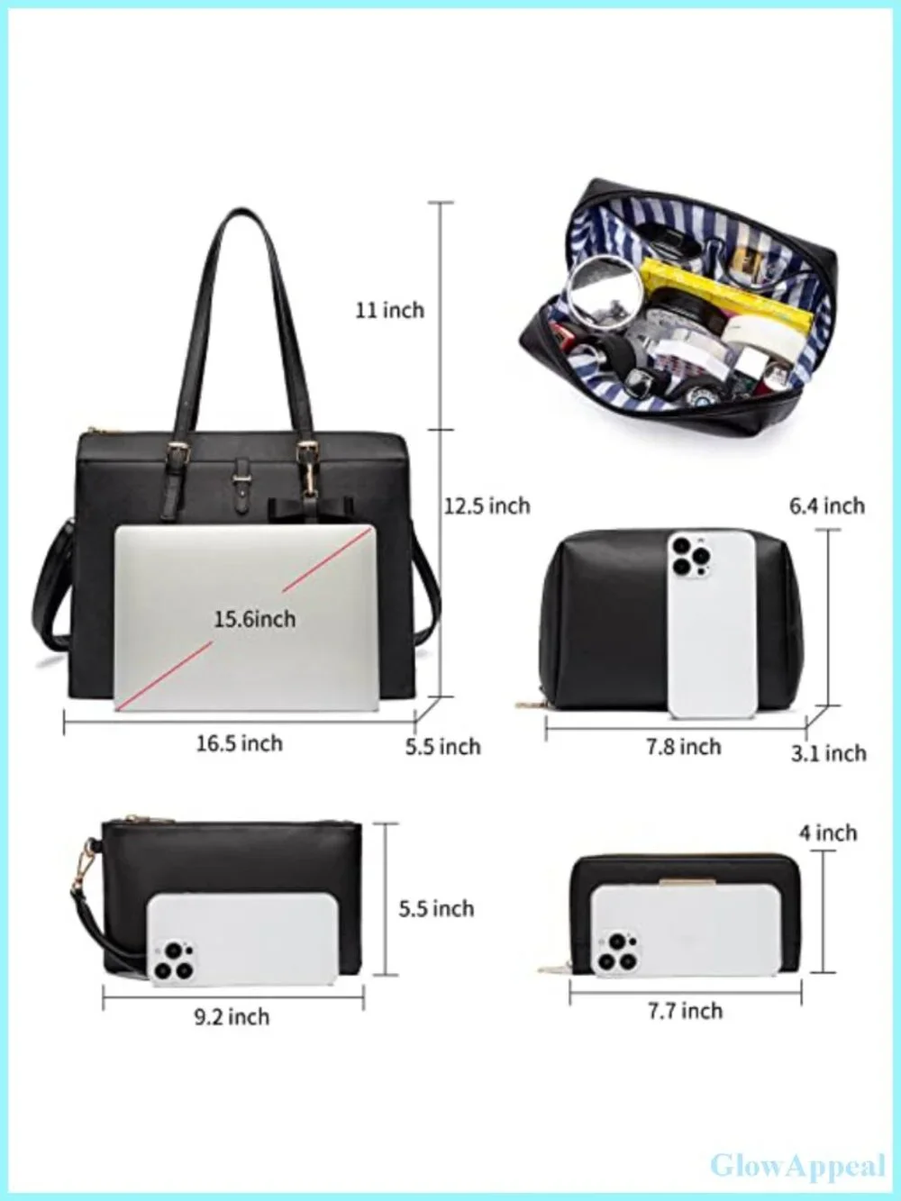 Large Leather Laptop Briefcase with USB Charging Port Tote Bag